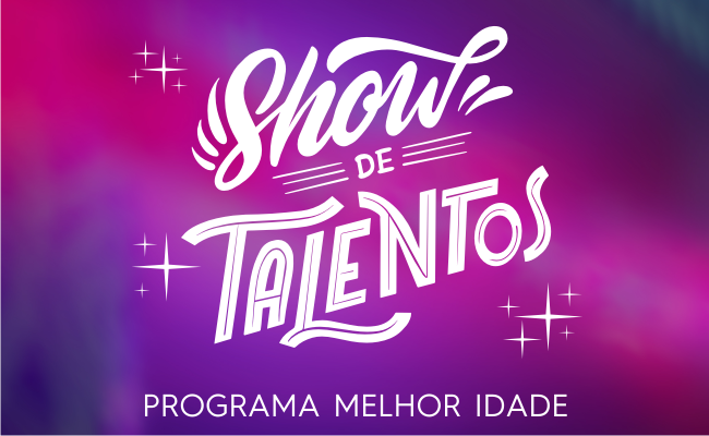 Shows de Talentos em letras brancas em um fundo azul