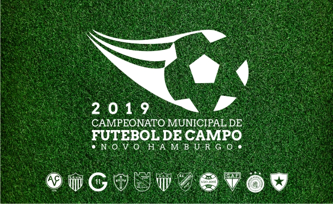 Com um fundo verde e o desenho de uma bola, escrito abaixo "Campeonato Municipal de Futebol"