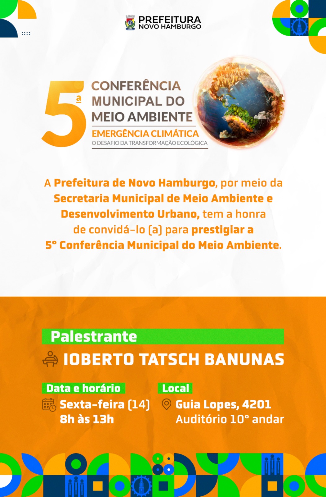 Card informando sobre a 5ª Conferência Municipal do Meio Ambiente de Novo Hamburgo