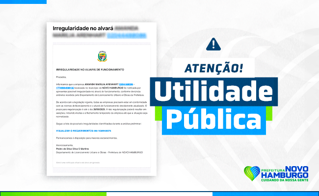 Prefeitura alerta sobre envio de e-mails falsos de irregularidade de alvarás