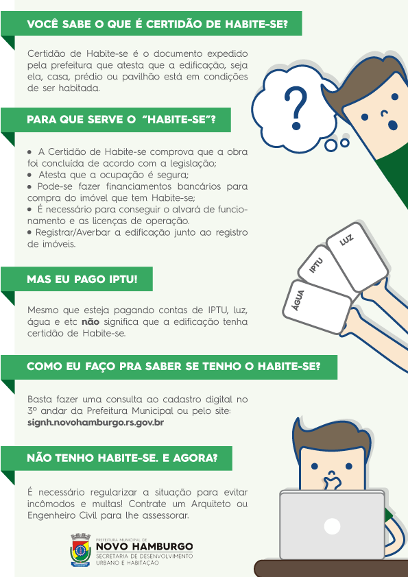 Ilustração com perguntas e respostas sobre o Habite-se